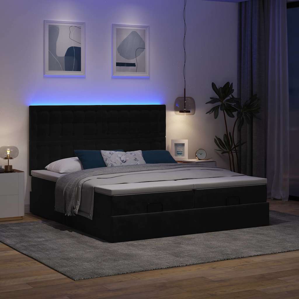 Οθωμανικό κρεβάτι με στρώματα & LEDs Μαύρο 200x200cm Velvet
