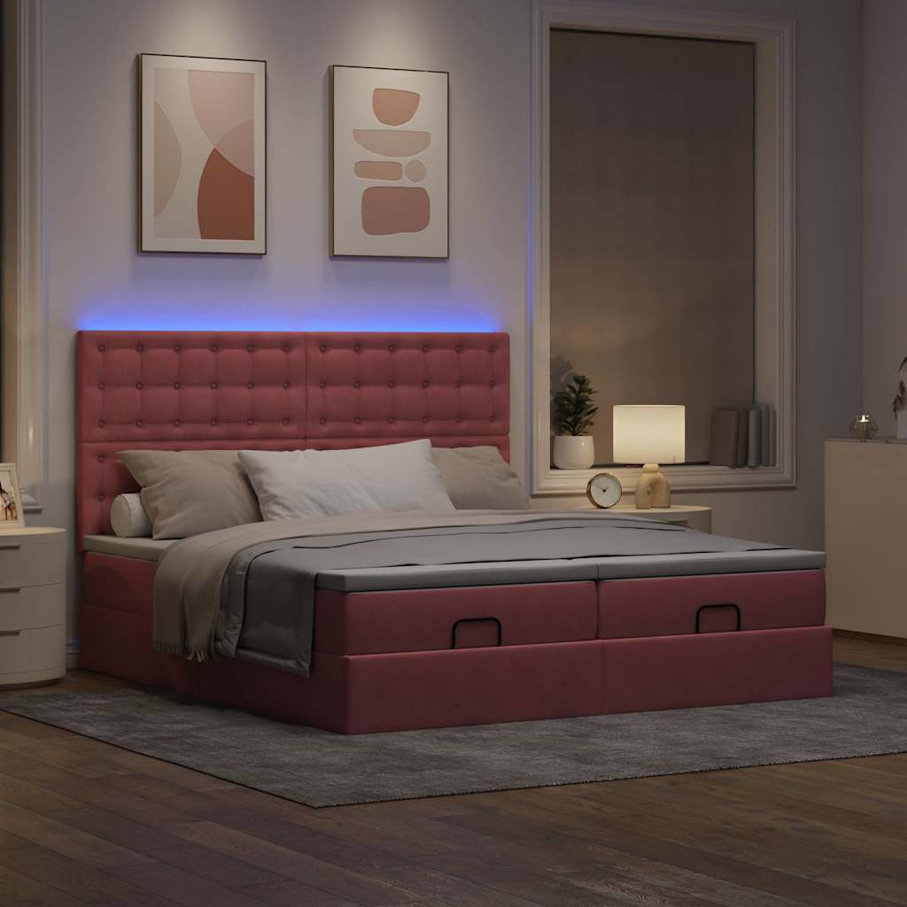Οθωμανικό κρεβάτι με στρώματα & LEDs Ροζ 200x200cm Velvet - Pakobazaar
