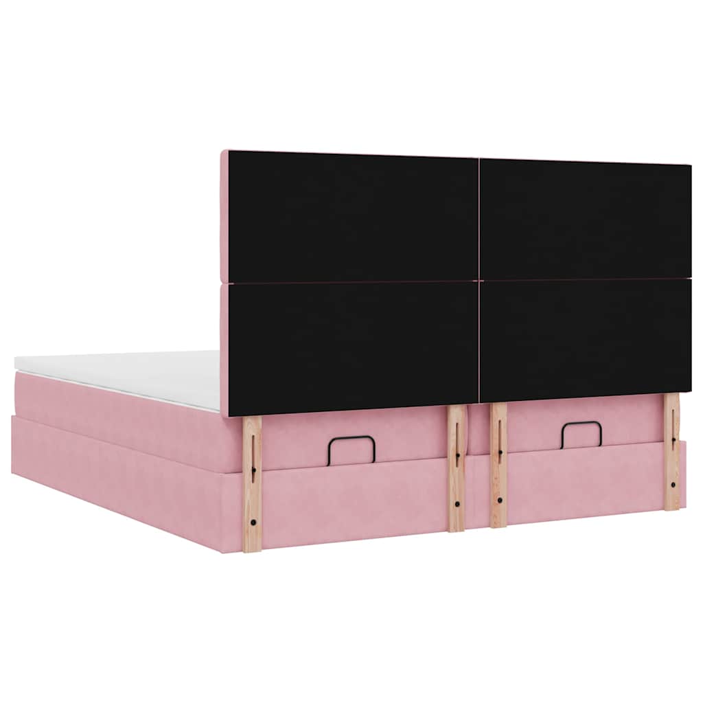 Οθωμανικό κρεβάτι με στρώματα & LEDs Ροζ 200x200cm Velvet - Pakobazaar