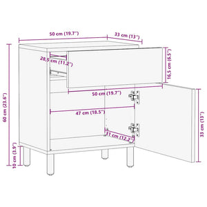 Κρεβατοκάμαρα Μαύρο 50x33x60 cm Στερεό ακατέργαστο ξύλο Mango