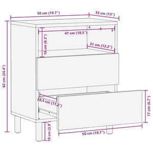 Κρεβατοκάμαρα Μαύρο 50x33x62 cm Στερεό ακατέργαστο ξύλο Mango