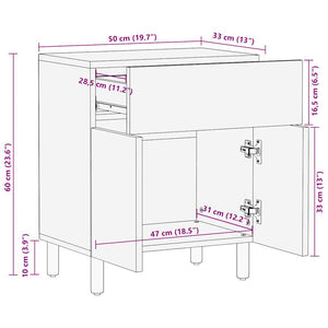 Κρεβατοκάμαρα Μαύρο 50x33x60 cm Στερεό ακατέργαστο ξύλο Mango