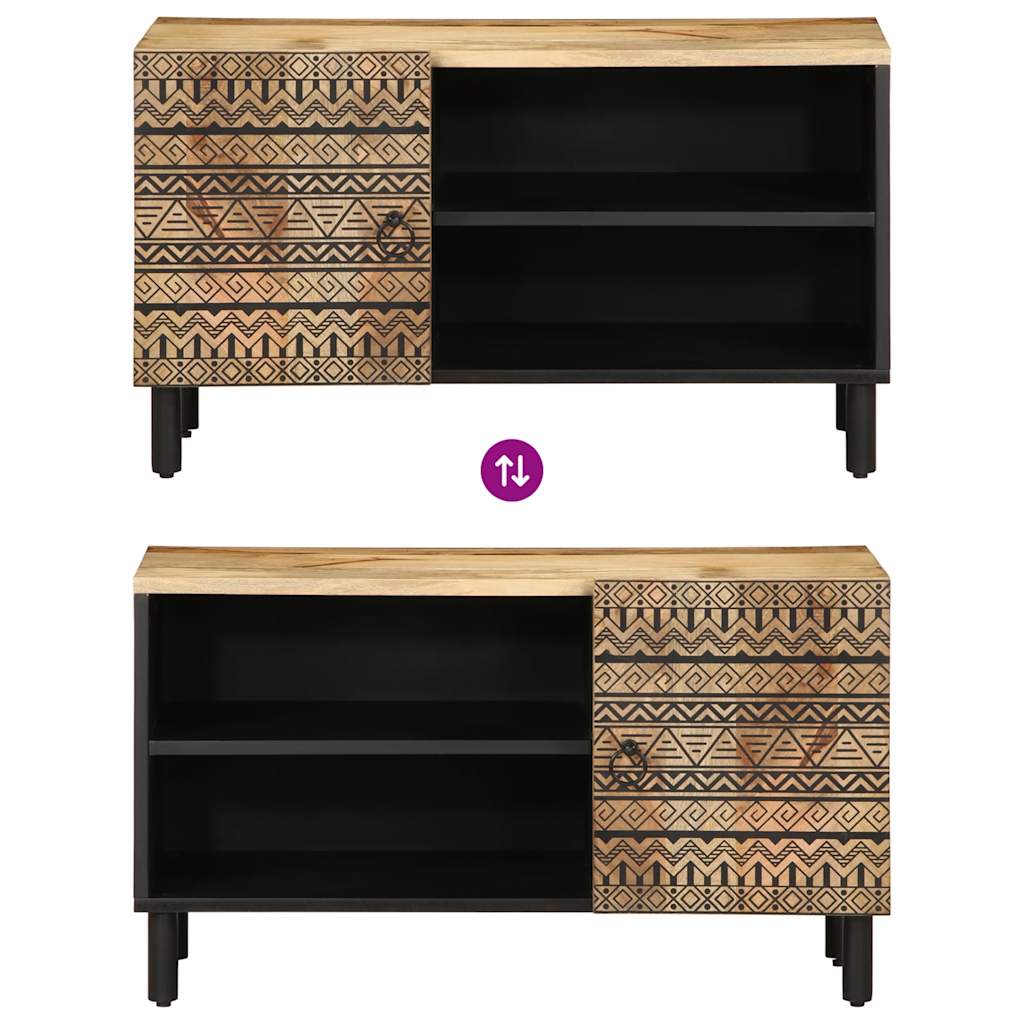 Έπιπλο Τηλεόρασης Μαύρο Ακατέργαστο Μασίφ Ξύλο Μάνγκο