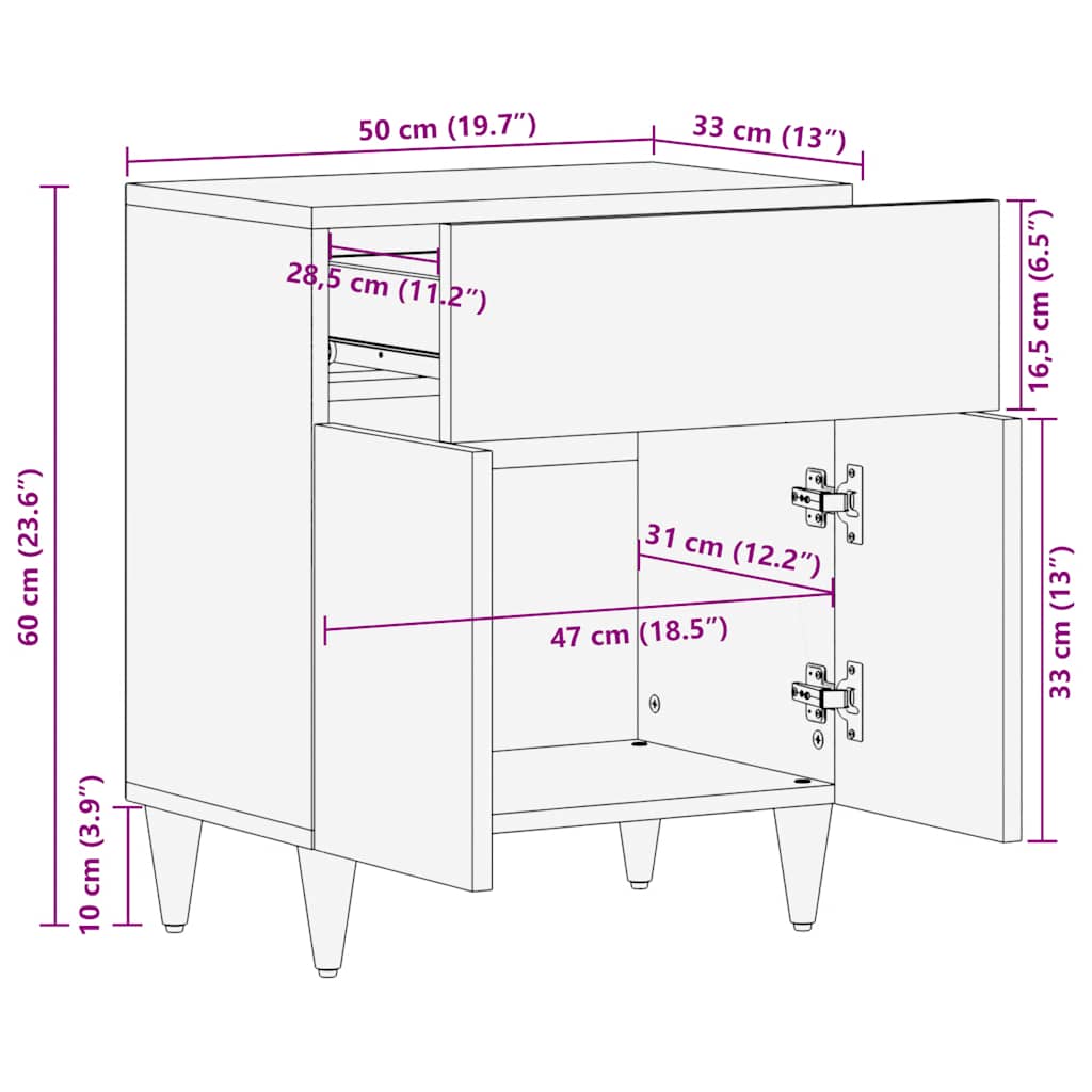 Κομοδίνο 50 x 33 x 60 εκ. από Μασίφ Ξύλο Μάνγκο - Pakobazaar