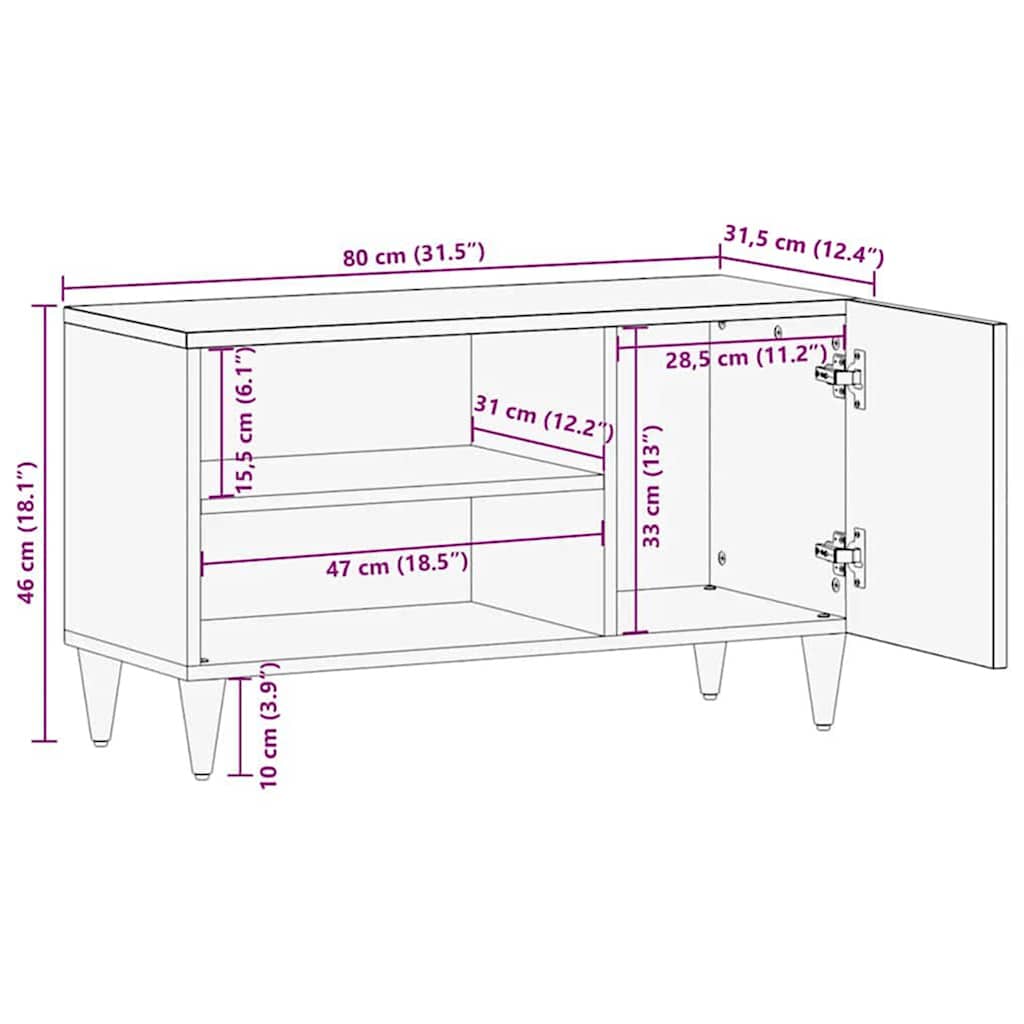 Έπιπλο Τηλεόρασης 80x31,5x46 εκ. από Μασίφ Ξύλο Μάνγκο - Pakobazaar