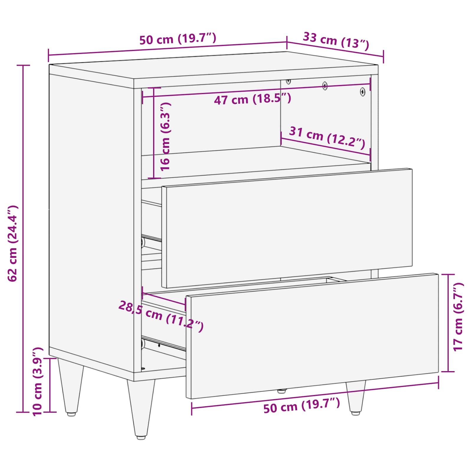 Κομοδίνο Πολύχρωμο 50 x 33 x 60 εκ Στερεό ξύλο μάνγκο