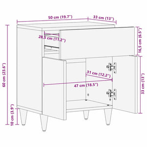 Κομοδίνο με Πόρτα Μέλι Καφέ 50 x 33 x 60 εκ Στερεό ξύλο μάνγκο