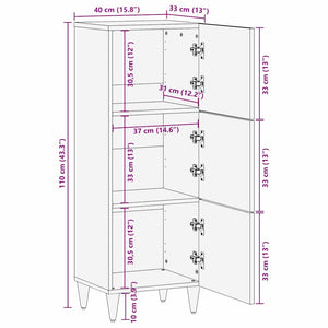 Highboard με ράφι Καφέ 40 x 33 x 110 εκ Στερεό ξύλο μάνγκο - Pakobazaar