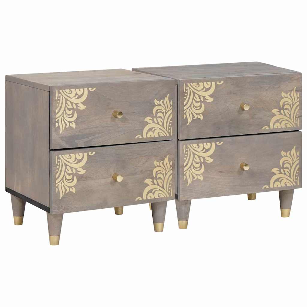 Κομοδίνο 2 pcs Γκρι 40 x 33 x 46 εκ. Στερεό ξύλο μάνγκο - Pakobazaar