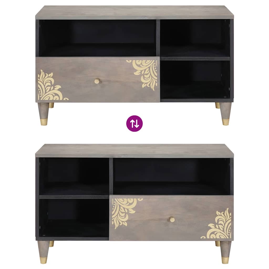 Ντουλάπι TV με συρτάρι Γκρι 80 x 33 x 46 εκ Στερεό ξύλο μάνγκο