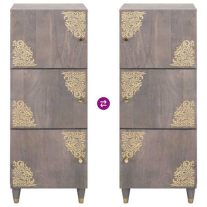 Highboard Γκρι και Χρυσό 40 x 33 x 110 εκ Στερεό ξύλο μάνγκο