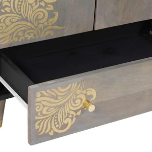 Highboard Γκρι και Χρυσό 60 x 33 x 100 εκ. Στερεό ξύλο μάνγκο