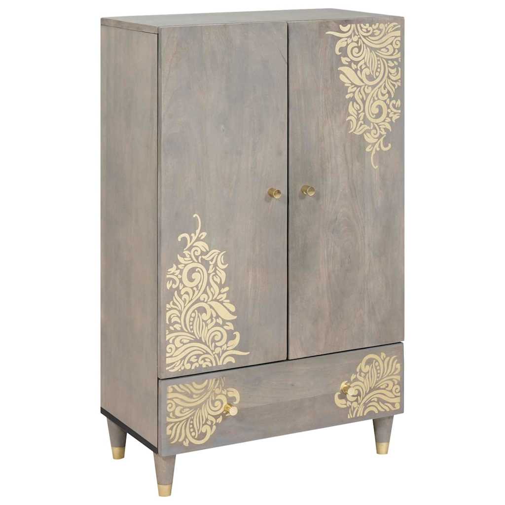 Highboard Γκρι και Χρυσό 60 x 33 x 100 εκ. Στερεό ξύλο μάνγκο