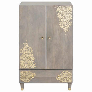 Highboard Γκρι και Χρυσό 60 x 33 x 100 εκ. Στερεό ξύλο μάνγκο