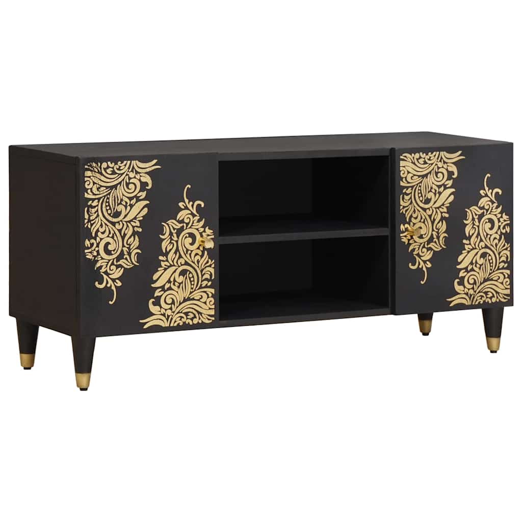 Ντουλάπι TV με ράφι Μαύρο 105 x 33 x 46 εκ. Στερεό ξύλο μάνγκο