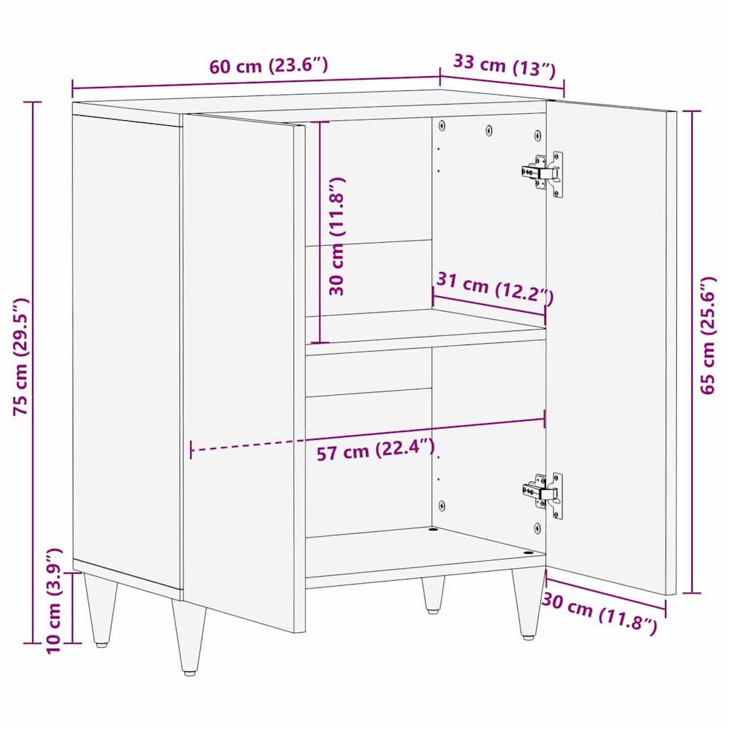 Πλαϊνό γραφείο Μαύρο 60 x 33 x 75 cm Στερεό ξύλο μάνγκο - Pakobazaar