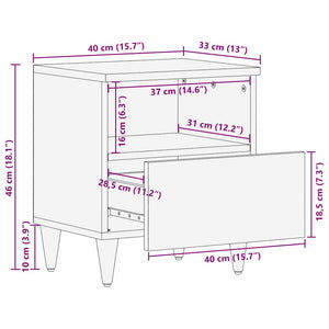 Κομοδίνο με συρτάρι Μαύρο 40 x 33 x 46 εκ. Στερεό ξύλο μάνγκο