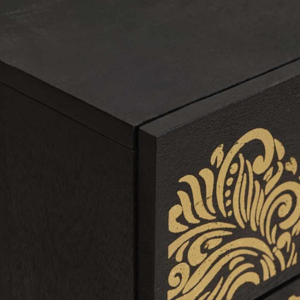 Κομοδίνο με Πόρτα Μαύρο 50 x 33 x 60 εκ Στερεό ξύλο μάνγκο