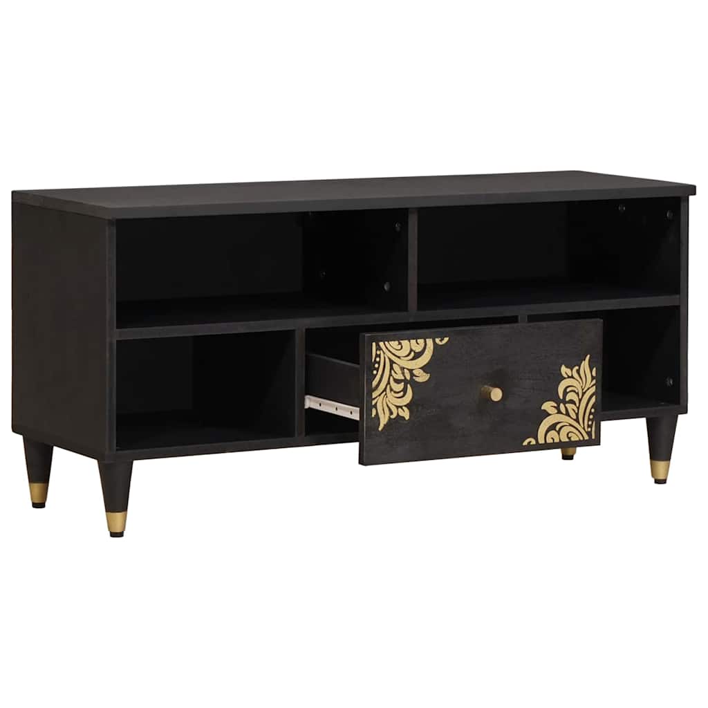 Ντουλάπι TV με ράφι Μαύρο 100 x 33 x 46 εκ Στερεό ξύλο μάνγκο