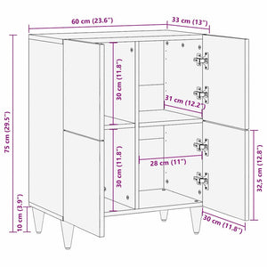 Πλαϊνό γραφείο με ράφι Μαύρο 60 x 33 x 75 cm Στερεό ξύλο μάνγκο