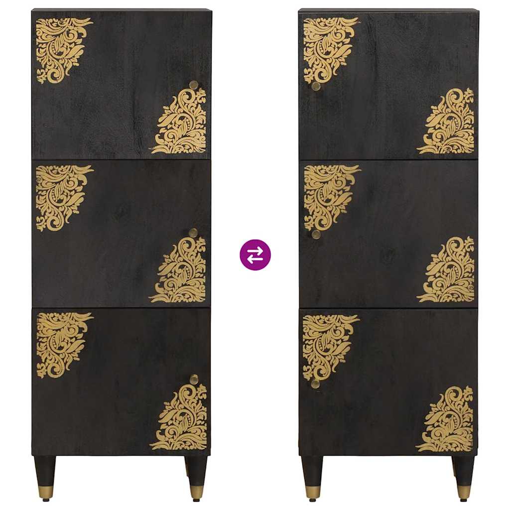 Highboard με ράφι Μαύρο 40 x 33 x 110 εκ Στερεό ξύλο μάνγκο - Pakobazaar