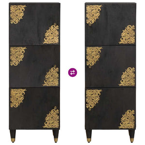 Highboard με ράφι Μαύρο 40 x 33 x 110 εκ Στερεό ξύλο μάνγκο - Pakobazaar
