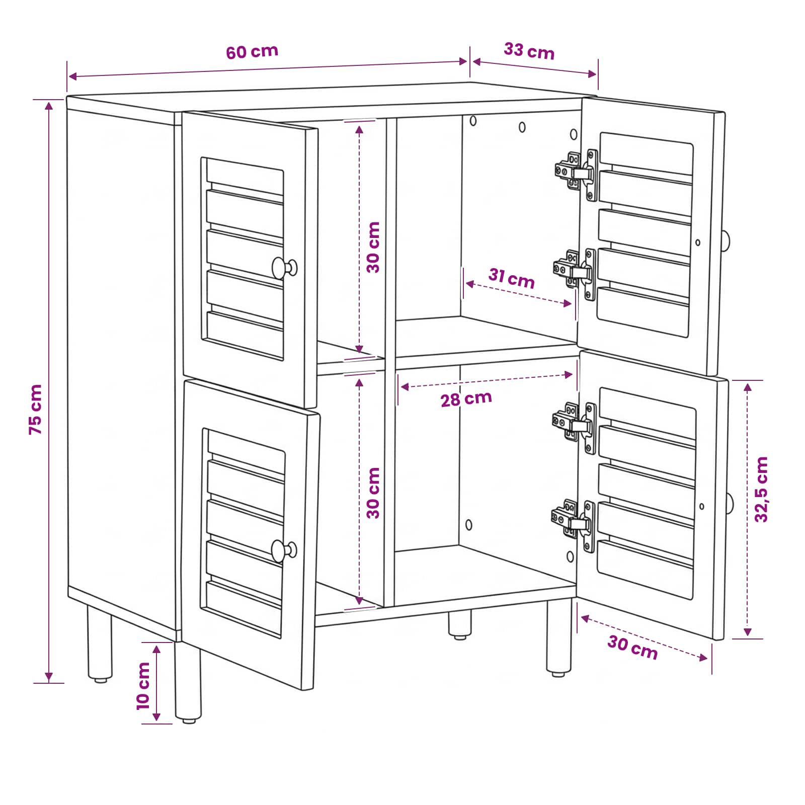 Ντουλάπες Αποθήκευσης Φυσικό 60 x 33 x 75 cm Στερεό ξύλο μάνγκο