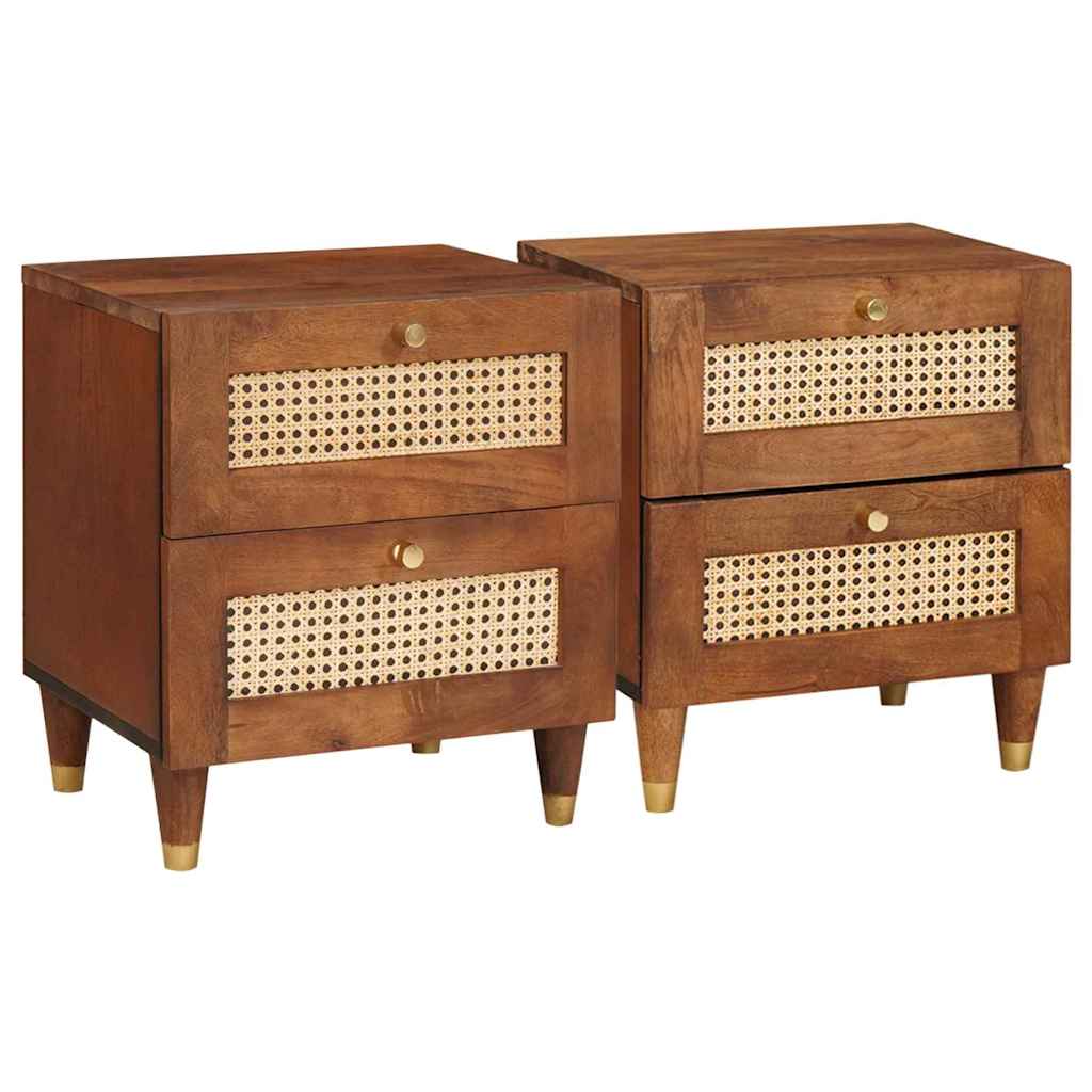 Κομοδίνο 2 pcs Καφέ 40 x 33,5 x 46 εκ Μασίφ ξύλο ακακίας - Pakobazaar