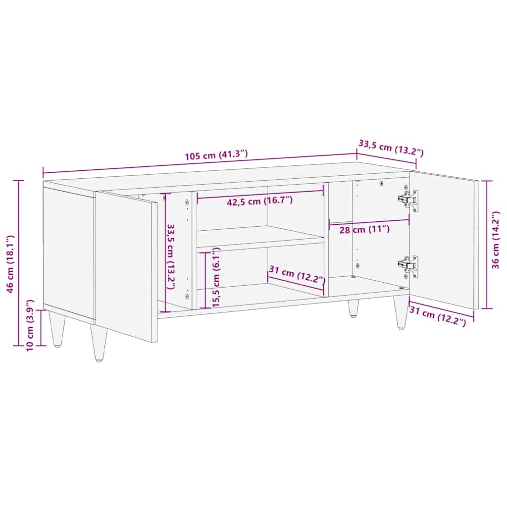 Ντουλάπι TV με ράφι Καφέ 105 x 33,5 x 46 εκ. Στερεό ξύλο μάνγκο