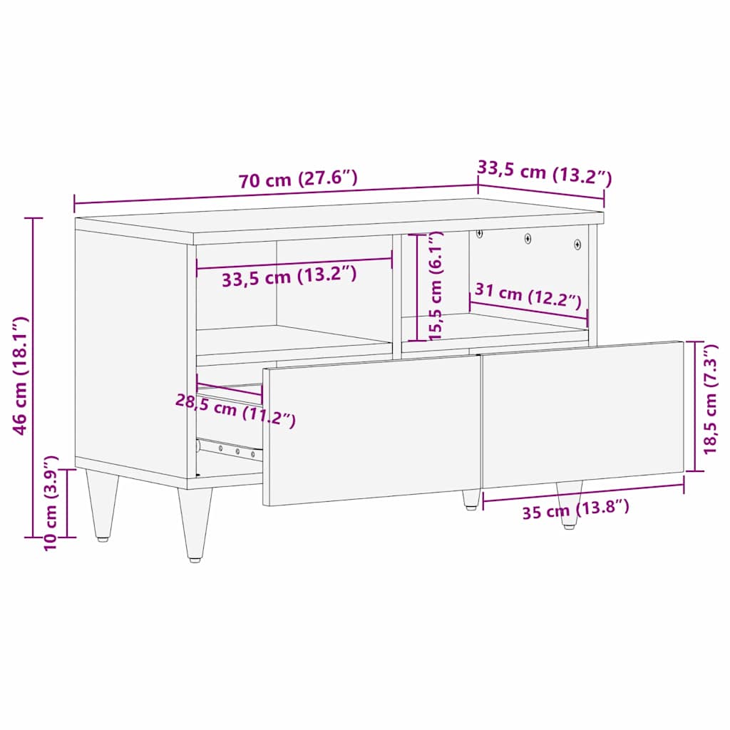 Ντουλάπι TV με ράφι Καφέ 70 x 33,5 x 46 εκ. Στερεό ξύλο μάνγκο