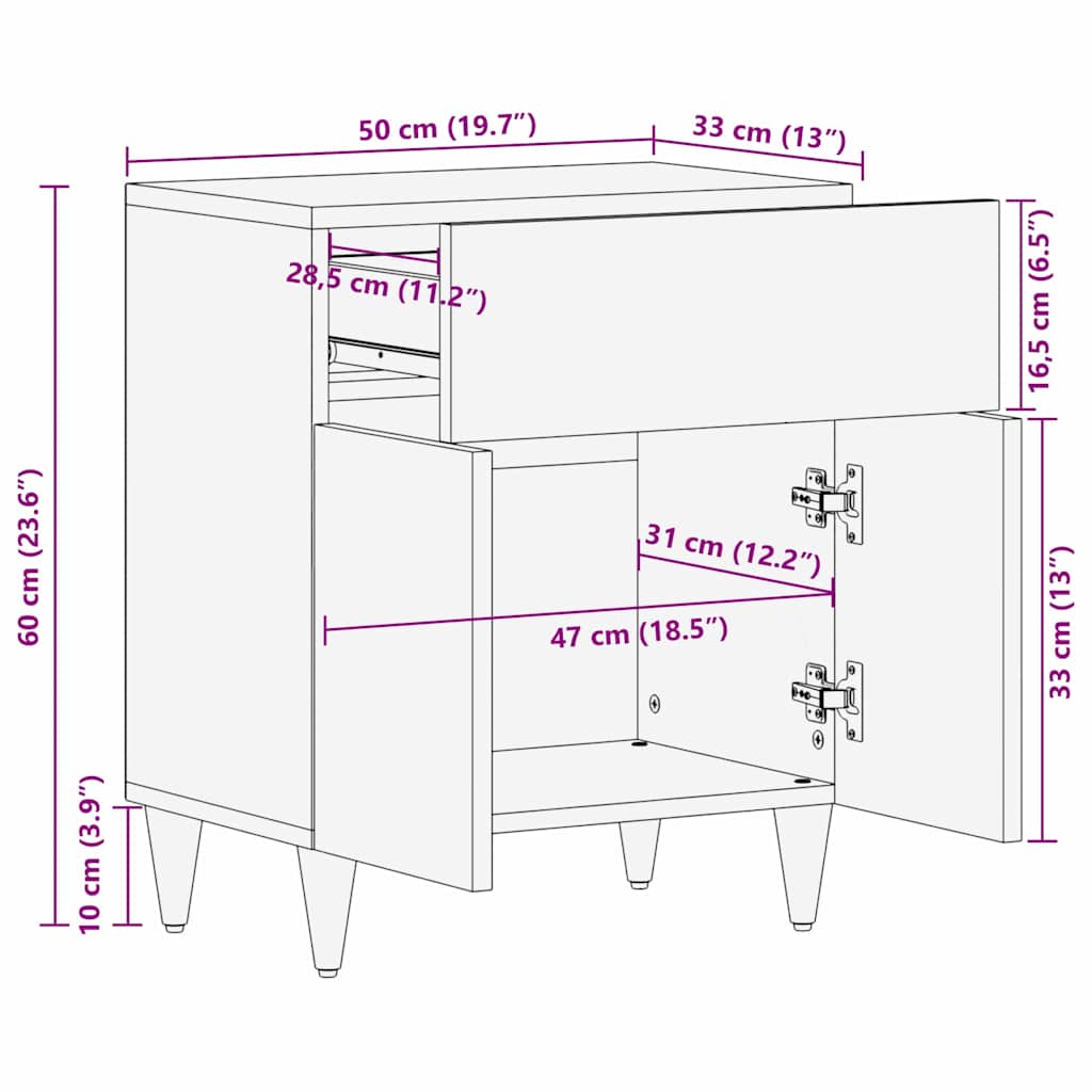 Κομοδίνα με συρτάρι 50 x 33 x 60 εκ Στερεό ξύλο μάνγκο