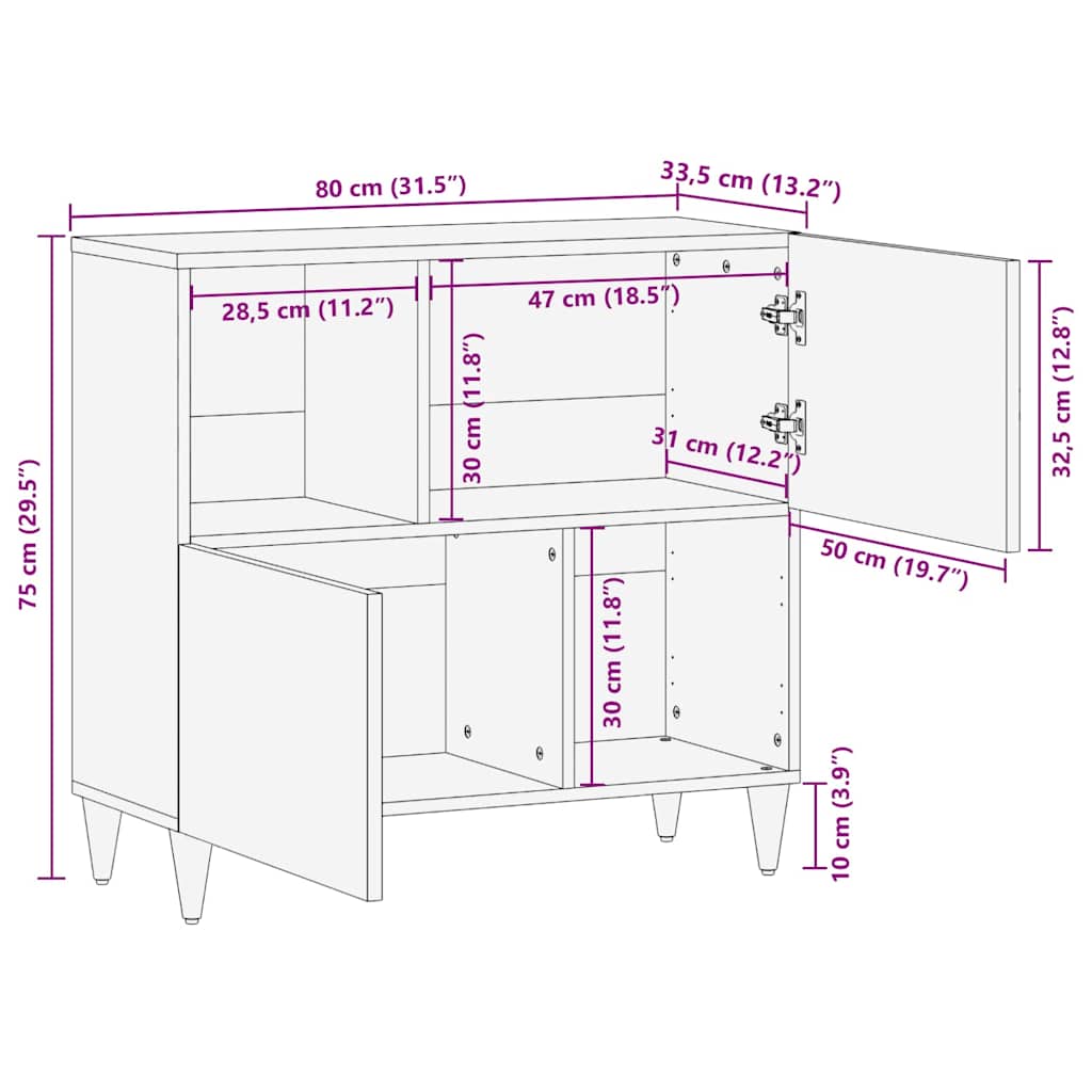 Πλαϊνό γραφείο Καφέ 80 x 33,5 x 75 εκ Στερεό ξύλο μάνγκο - Pakobazaar