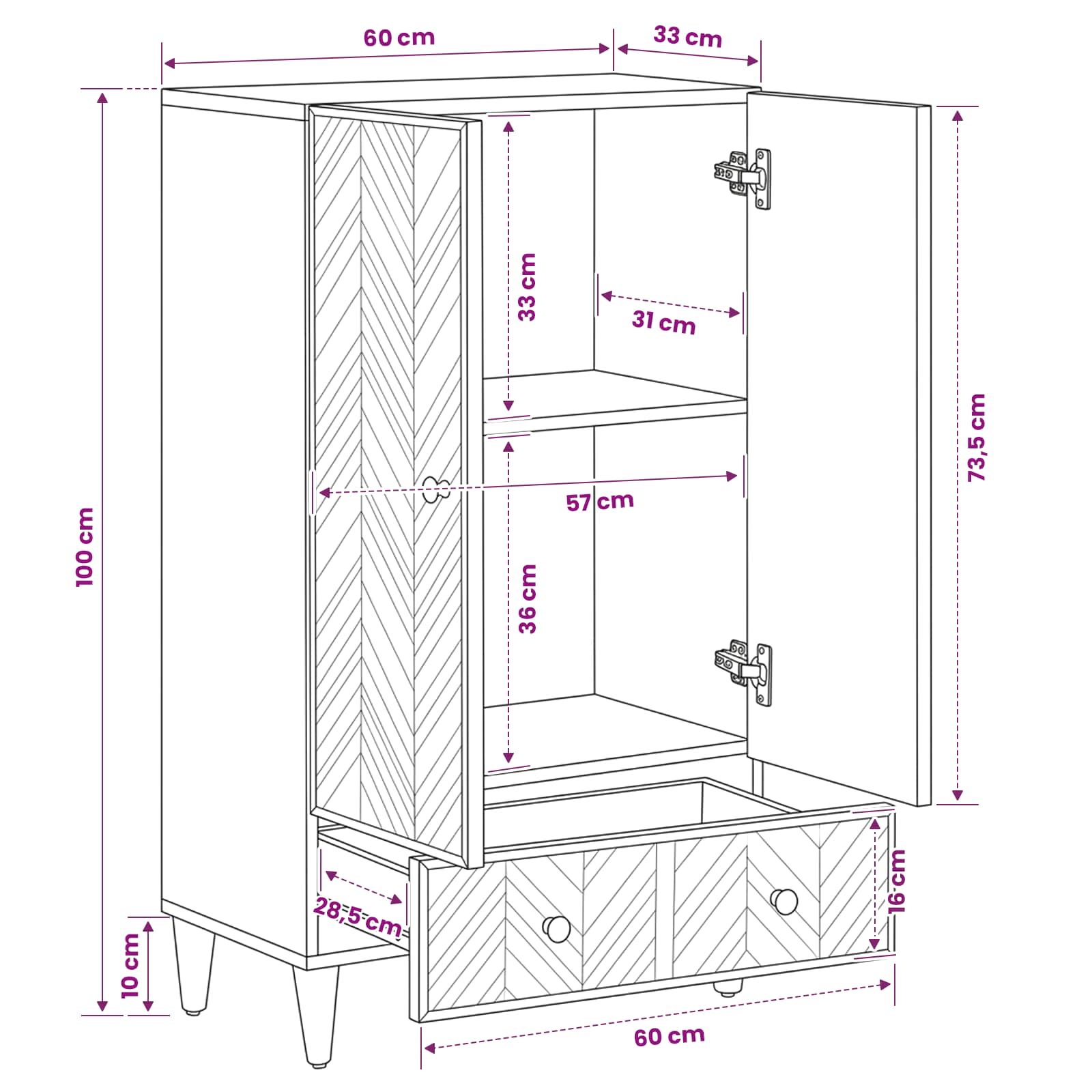 Ντουλάπες Αποθήκευσης με συρτάρι Καφέ 60 x 33,5 x 100 εκ. - Pakobazaar