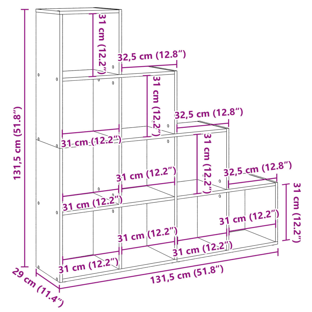 Βιβλιοθήκη/Διαχωριστικό Χώρου 4 Επ. 131,5x29x131,5 εκ. Επ. Ξύλο