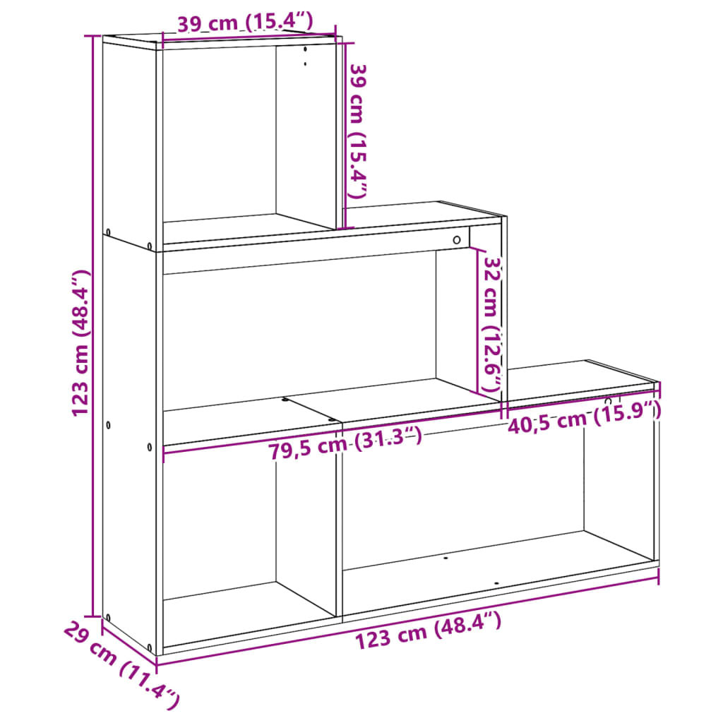 Βιβλιοθήκη/Διαχωριστικό Χώρου 3 Επ. Γκρι 123x29x123 εκ Επ. Ξύλο