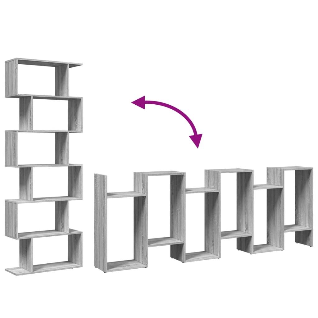 Βιβλιοθήκη/Διαχωριστικό Χώρου 6 Επ. Γκρι 70x24x193εκ. Επ. Ξύλο - Pakobazaar
