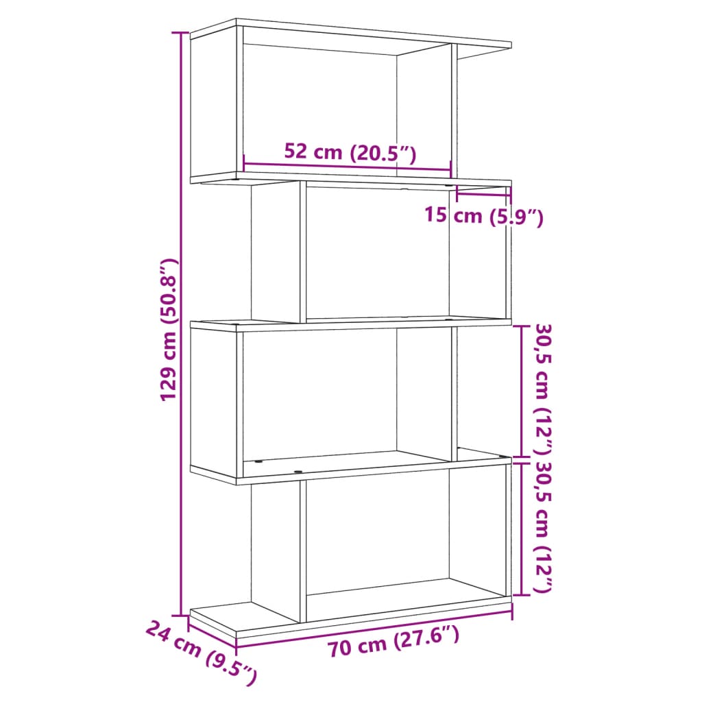 Βιβλιοθήκη/Διαχωριστικό Χώρου 4 Επ. Μαύρο 70x24x129εκ. Επ. Ξύλο - Pakobazaar