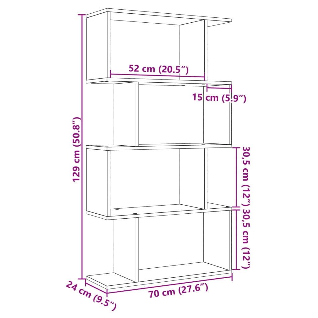 Βιβλιοθήκη/Διαχωριστικό Χώρου 4 Επ. Γκρι 70x24x129 εκ. Επ. Ξύλο - Pakobazaar
