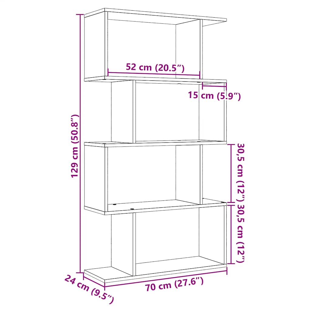 Βιβλιοθήκη/Διαχωριστικό Χώρου 4 Επ. Δρυς 70x24x129 εκ. Επ. Ξύλο - Pakobazaar