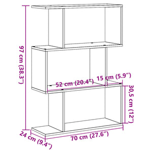 Βιβλιοθήκη/Διαχωριστικό Χώρου 3 Επ. Γκρι 70x24x97 εκ. Επ. Ξύλο