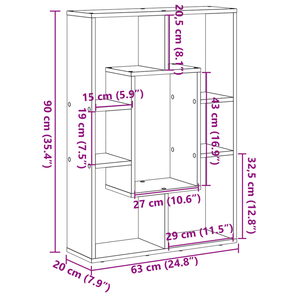 Βιβλιοθήκη Καφέ Δρυς 63x20x90 εκ. από Επεξεργασμένο Ξύλο