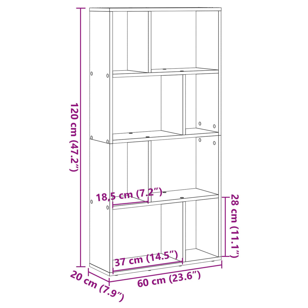 Βιβλιοθήκη Μαύρη 60x20x120 εκ. από Επεξεργασμένο Ξύλο