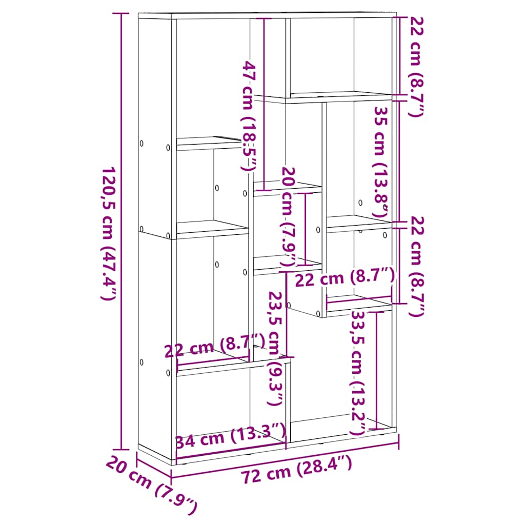 Βιβλιοθήκη Γκρι Σκυροδέματος 72x20x120,5 εκ. Επεξεργ. Ξύλο - Pakobazaar