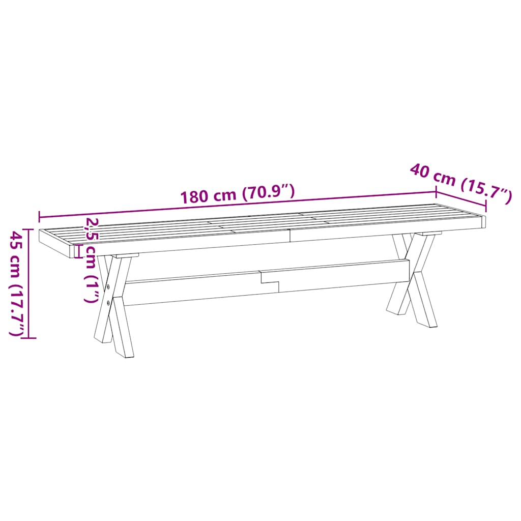 Πάγκος τραπεζαρίας NOAIN με πόδια σχήματος X 180x40x45 cm - Pakobazaar