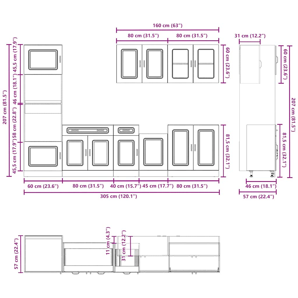 Σετ Ντουλάπια Κουζίνας 7 Τεμαχίων Kalmar Επεξεργασμένο Ξύλο
