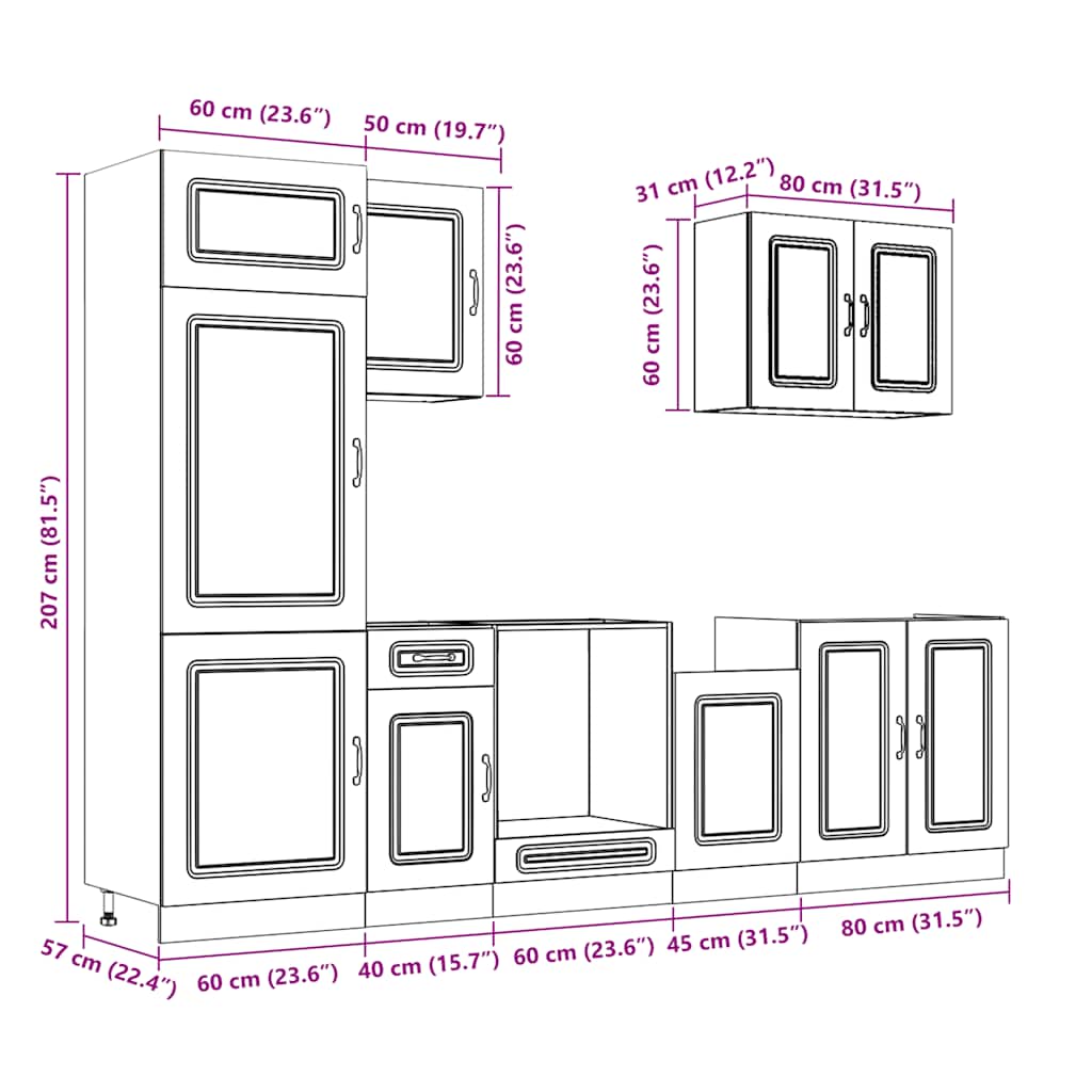 Σετ Ντουλάπια Κουζίνας 7 Τεμαχίων Kalmar Επεξεργασμένο Ξύλο