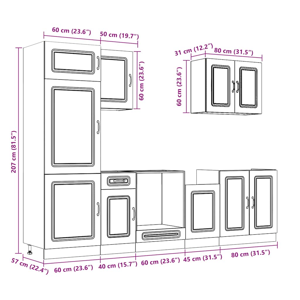 Σετ Ντουλάπια Κουζίνας 7 Τεμαχίων Kalmar Επεξεργασμένο Ξύλο - Pakobazaar