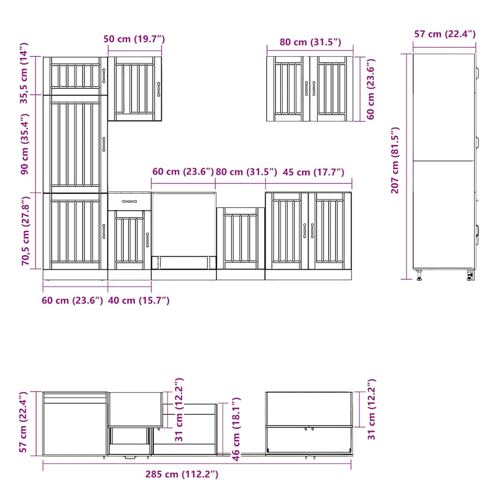 Σετ Ντουλάπια Κουζίνας 7 Τεμαχίων Lucca Επεξεργασμένο Ξύλο - Pakobazaar