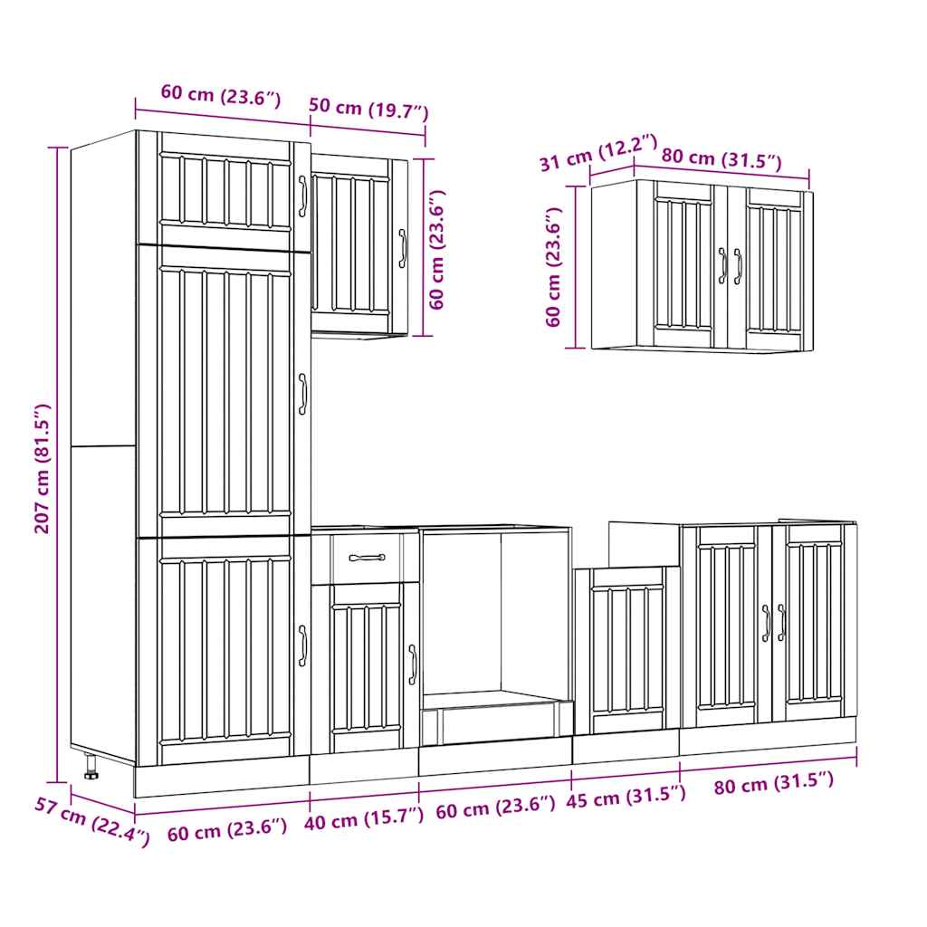 Σετ Ντουλάπια Κουζίνας 7 Τεμαχίων Lucca Επεξεργασμένο Ξύλο - Pakobazaar