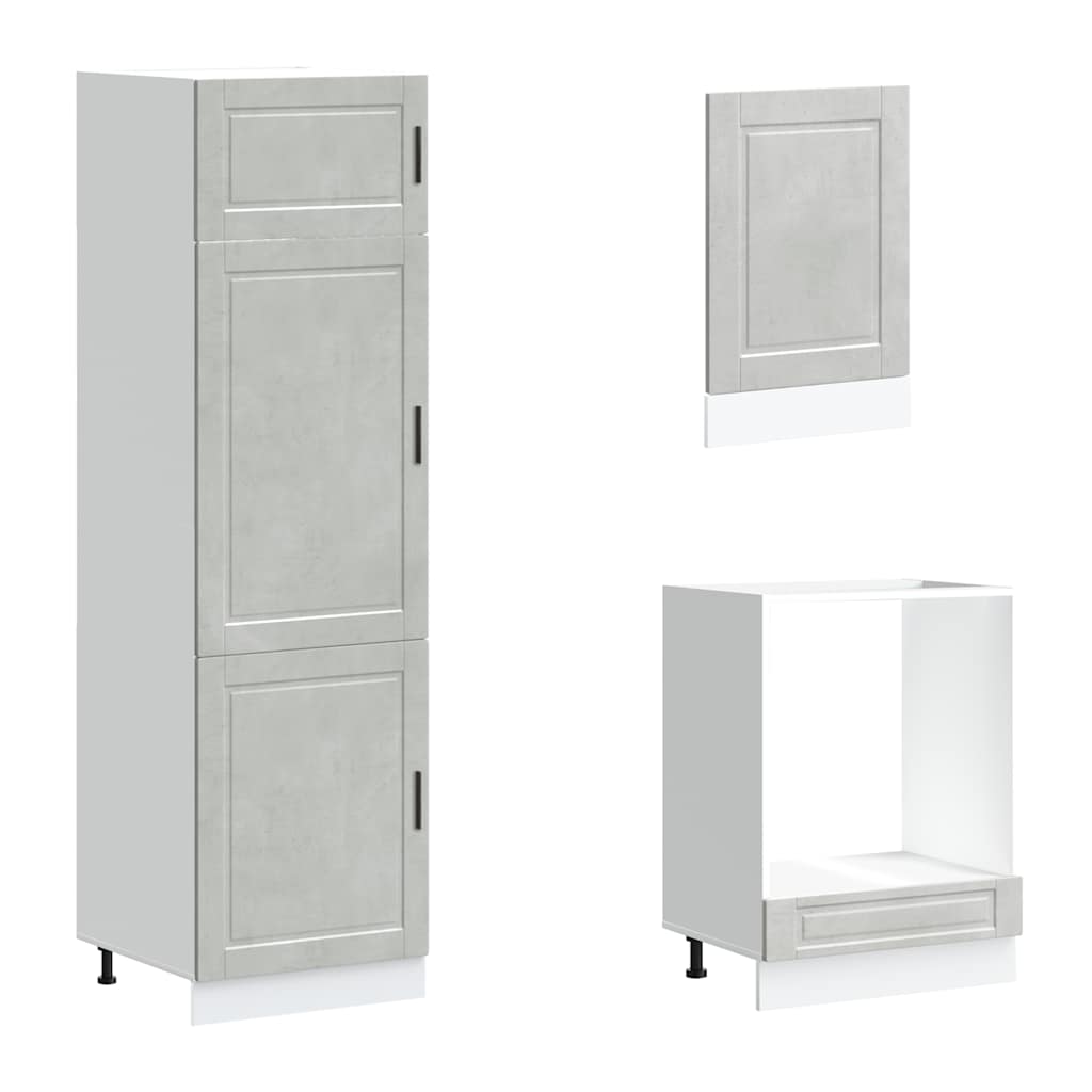 Σετ Ντουλαπιών Κουζίνας 7 Τεμαχίων "Porto" Γκρι από Σκυρόδεμα με Μηχανική Επένδυση Ξύλου - Pakobazaar